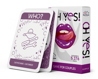 Detailed image of couples card game packaging and card design