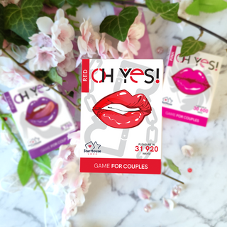 The Oh Yes couples game set featuring red up front. 