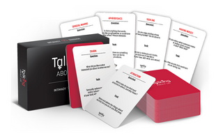 Talking About Us couples card game box front view on white.