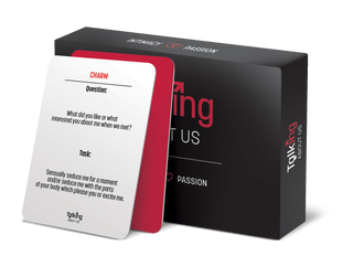 Detailed image of couples card game packaging and card design